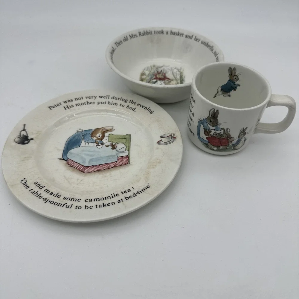 Wedgwood Peter Rabbit By Beatrix Potter 3 Piece‎ Nursery Set England  EUC